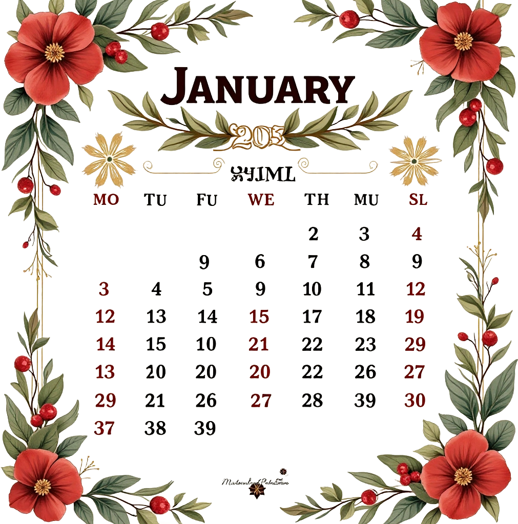 January 2024 Calendar with Floral Design